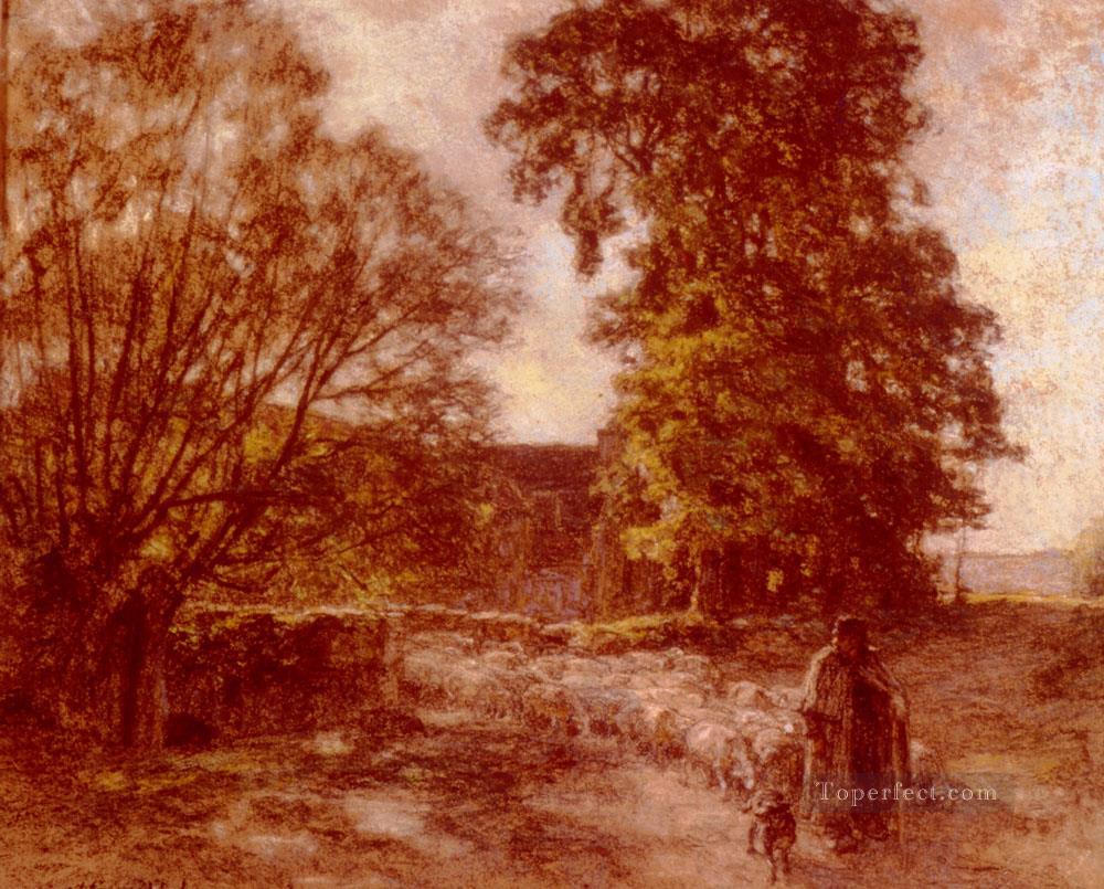 羊飼いと羊の田園風景農民レオン・オーギュスティン・レルミット油絵